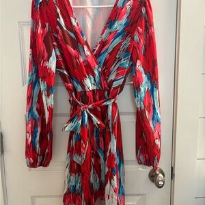 Vibrant Red and Blue Wrap Dress